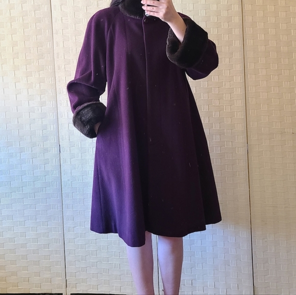 Vintage 90's Searle Blatt Studio Swing Coat Dark Purple Eggplant Wool Coat - Picture 10 of 10